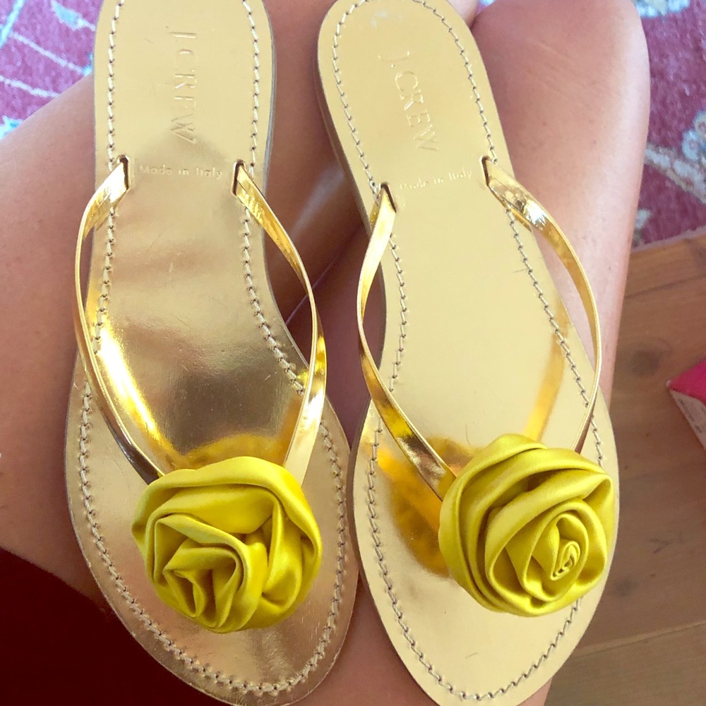 J. Crew yellow rose flip flops sandals